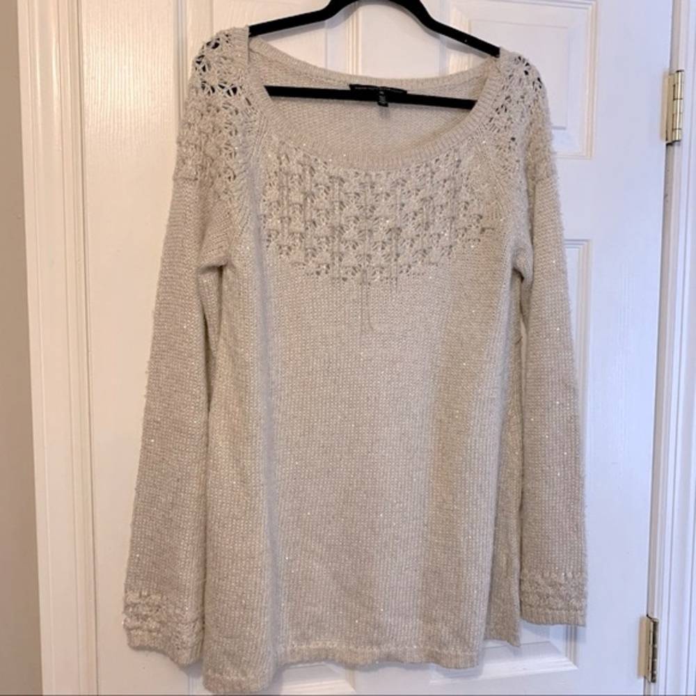 NWT WHITE HOUSE BLACK MARKET silver shimmer sweater
